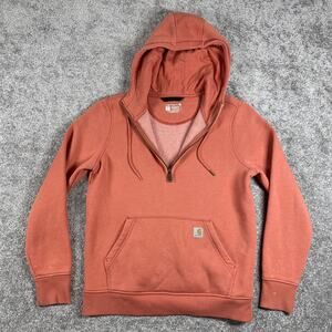 Carhartt Hoodie Womens Small Relaxed Fit Sweatshirt 1/4 Zip Fleece Coral